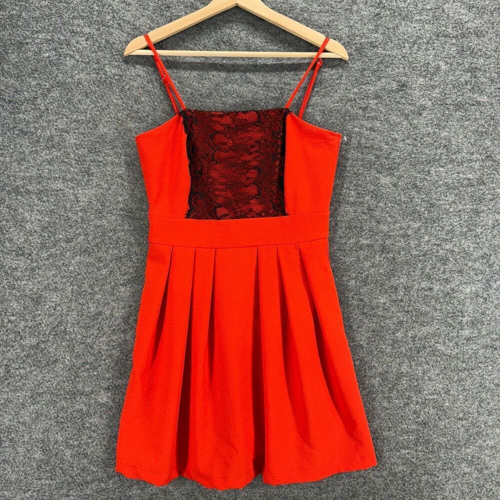 Momteam Dress Women M Medium Red Sheath Short Zipper Square Neck Sleeveless